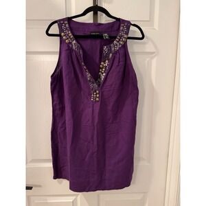 New York Company Tank‎ Top Sz L Purple Heavily Beaded Neckline Y2K Office Flowy